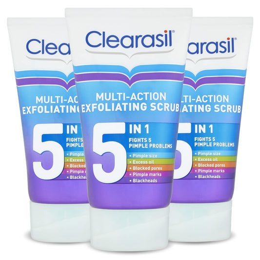Clearasil 5 in 1 Exfoliating Scrub, For Acne Prone Skin, Unclog Pores, Reduces Blackheads, Pimples and Excess Oil, Everyday Spots Prevention, Pack of 3, Total 450ml