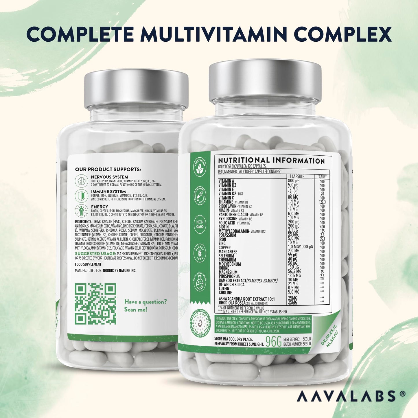 Multivitamin Complex with 24 Vitamins and Minerals + Ashwagandha and Rhodiola Rosea - Multivitamin Tablets for Women and Men - with Vitamin C & Vitamin D - Multivitamins and Minerals - 120 Capsules
