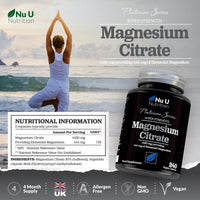 Magnesium Citrate 1480mg - 240 Vegan Capsules - 4 Month Supply - Providing 444mg Elemental Magnesium - Magnesium Capsules not Magnesium Tablets - High Strength Magnesium Supplement