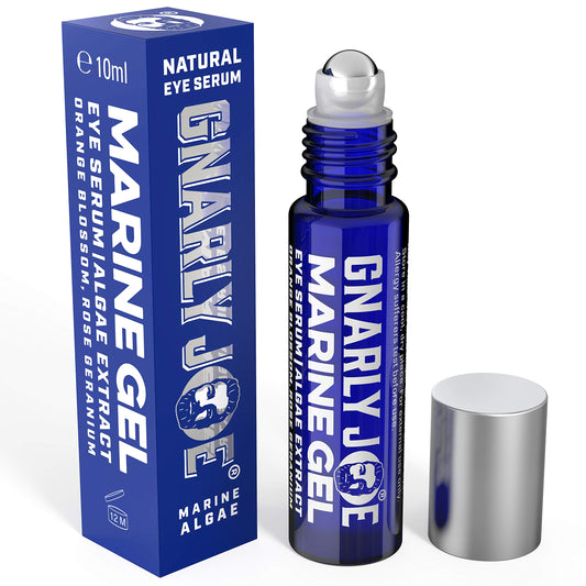 TRADEMARK GNARLY JOE EST.MMXVII Gnarly Joe Eye Serum for Men - 10ml - Hyaluronic Gel With Cooling Rollerball Applicator - Rejuvenates Tired Eyes, Puffiness and Dark Circles - Eye Bags Remover - Mens Eye Roll On - Mens Eye Serum