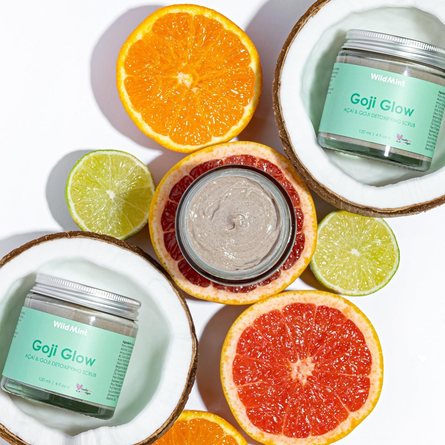 WildMint Goji Glow Natural Scrub | Detoxifying Açaí & Goji Body & Face Exfoliator for Dry Skin | Removes Dead Skin | Helps With Acne, Large Pores & Hyperpigmentation | UK Vegan & Cruelty-Free 120ml