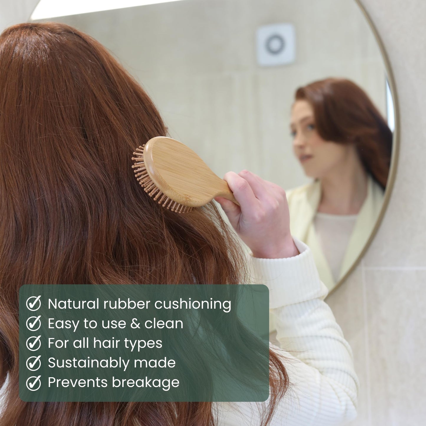 Bamboo Hair Brush by Regrowz – Detangles & Eliminates Knots – Wooden Brush for Thick & Thin Hair – Anti-Breakage with Round Natural Bristles - Versatile & Durable - Wooden Hair Brush For Women & Men