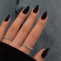 KQueenest 30 Pcs Acrylic Press on Nails Short Almond, Black False Nails Short Almond, Glossy Solid Color Stiletto Fake Nails Set, Reusable Natural Gel Stick on Nail for Women Finger Daily Wear