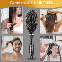 Hair Brush, Sosoon Boar Bristle Hair Brushes for Women Men Kids Thick Curly Dry Wet Hair, Smoothing Detangling Hairbrush Adds Shine and Improves Hair Texture with Hair Comb (Black)