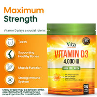 VitaPremium Vitamin D 4,000 IU Gel Capsules, High Strength Vitamin D3 Supplement, 365 Easy to Swallow Tablets - Full Year Supply