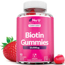 Biotin Hair Gummies 10,000mcg - 90 Vegan Gummies - Delicious Strawberry Flavour - Chewable Vitamin B7 Hair Vitamins - Gelatine Free - Made in the UK - Nu U Nutrition