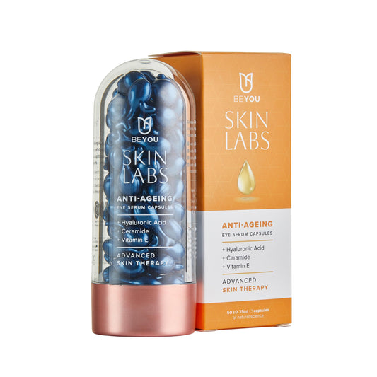 BeYou Skin Labs Anti-Ageing Eye Serum Capsules with Hyaluronic Acid, Ceramide & Vitamin E | Advanced Anti-Ageing Therapy for Radiant & Revitalised Skin | Peptides to Energise & Nourish Skin | 50 Count