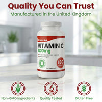 Nutri-Ark Vitamin C 1000mg | 180 Capsules (6 Month Supply) | High Strength Ascorbic Acid | Vegan & Vegetarian Friendly | Manufactured in the UK
