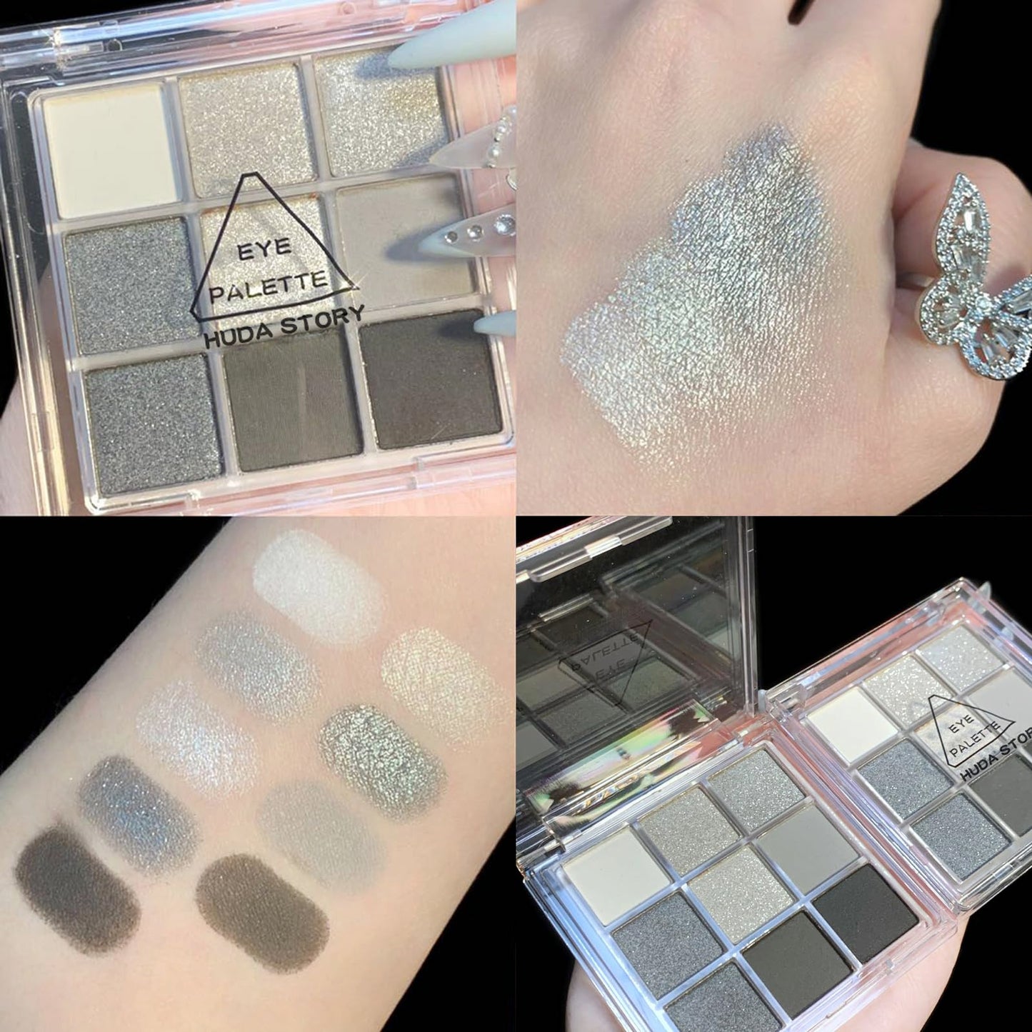 HAORQEE Black Eyeshadow Palette, Smokey Glitter Silver Gothic Eye Shadow Make Up Palettes White Grey Matte Cold Neutral Long Lasting Waterproof Eye Shadows Pallets for Women Girls Halloween Goth Gifts