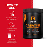 Reflex Nutrition Creatine Monohydrate Powder Unflavoured - Performance Enhancing 100% Creatine for Muscle Gains & Recovery - No Fillers or Additives - 450g (Vegan Creatine 5g per Serving, 90 Servings)