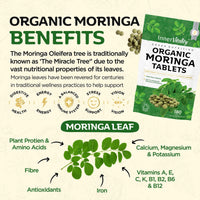 Organic Moringa Tablets with Pure Organic Moringa Powder, Easier to Swallow Than Moringa Capsules & Rich in Essential Vitamins & Minerals by Inner Vitality
