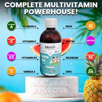 Tresible Trèsible Nutra Kids Multivitamins Liquid for Immune Support (2 to 12 Years) - Kids Vitamins with EPA, DHA and Zinc - Multivitamin for Kids, Toddlers Vitamins Age 2, Baby Vitamins with Biotin, Vegan