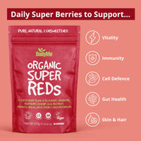 BodyMe Organic Vegan Red Powder - Vegan Super Reds Blend with Blueberry, Cranberry, Acai and Other Organic Ingredients - Quick & Easy Nutrients, (30 Servings, 270g) | UK