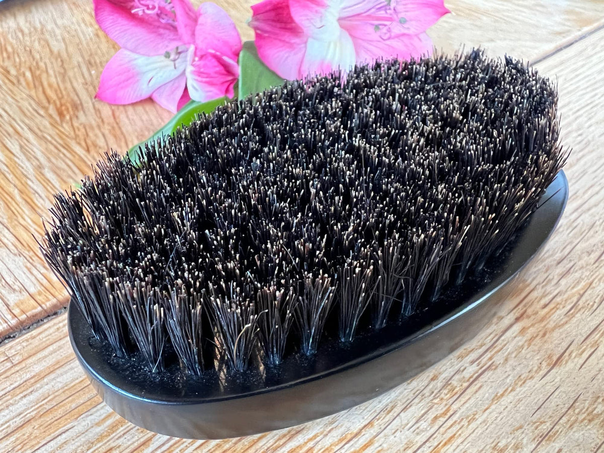 Kobe Gable Palm Brush 100% Natural Boar Bristle Hair Brush/Beard Brush - Military Style Hair Brush - Works Well With Beard Oils - Dark Wood