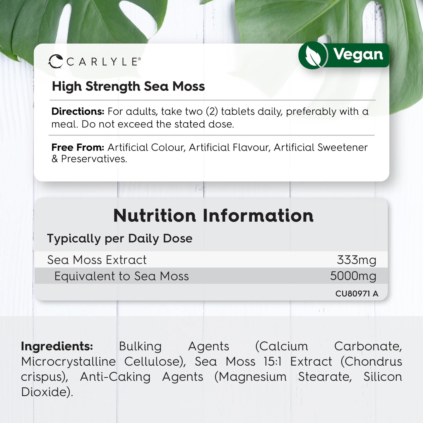 Sea Moss Tablets 5000mg | 120 Vegan Tablets | High Strength Sea Moss Extract | Carlyle