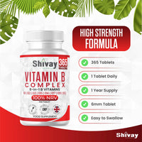 Shivay Herbals Vitamin B Complex – 365-Count Vitamin B Complex Tablets 1-Year Supply High-Strength Tablets with B1, B2, B6, B12, Folic Acid, Biotin for Tiredness, Fatigue, Immune Support, Made in UK