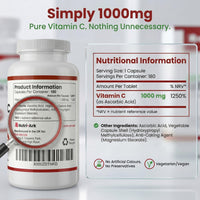 Nutri-Ark Vitamin C 1000mg | 180 Capsules (6 Month Supply) | High Strength Ascorbic Acid | Vegan & Vegetarian Friendly | Manufactured in the UK