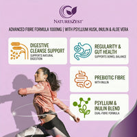 Natures Zest FibrePro 1000mg - Fibre Supplement -240 Psyllium Husk Capsules | High Strength Fiber Supplement Enriched with Prebiotic Inulin, Aloe Vera & Flaxseed | Vegan, Non GMO| UK Made - 4 Month Supply