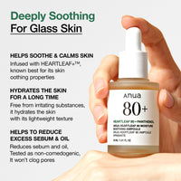 ANUA Anua Heartleaf 80 Soothing Ampoule, Hydration Facial Serum for Glass Skin, Panthenol, Hyaluronic Acid, Non-Greasy, Gentle Formula, Lightweight Essence, Vegan, Korean Skin Care, 30ml/1.01 fl.oz