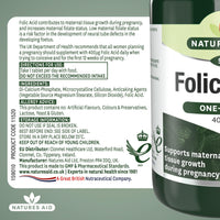 Natures Aid Folic Acid 400mcg – Supports Prenatal Health, Red Blood Cell Formation, DNA Synthesis – Vegan, Non-GMO, Gluten-Free – High Potency Natural Supplement – 90 Tablets