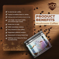 Mushroom Coffee | Instant Arabica TrueStart Coffee with Lion's Mane, Chaga, Reishi, Cordyceps & Ashwagandha for Focus, Energy & Immunity | 240g Tub with Scoop | Made in the UK by WOD Powders