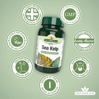 Natures Aid Sea Kelp 187mg – 180 Vegan Tablets – High Strength Iodine Supplement – Supports Thyroid Function & Skin – With Calcium – Gluten Free – Natural Source – No Artificial Additives