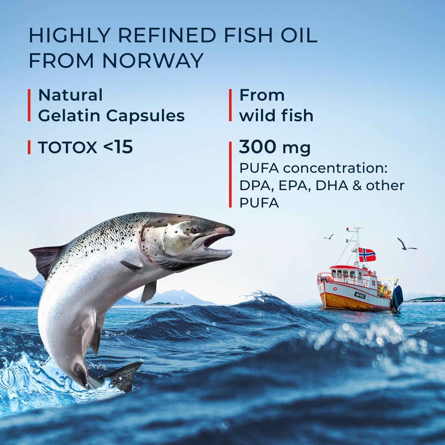 NFO Omega 3 6 9 Salmon Oil [120 Capsules] Made in Norway High-dose Salmon Oil with high DPA, EPA, DHA Concentration in The Form of triglycerides A Natural Complex with Fish Oil from Fresh Wild Fish