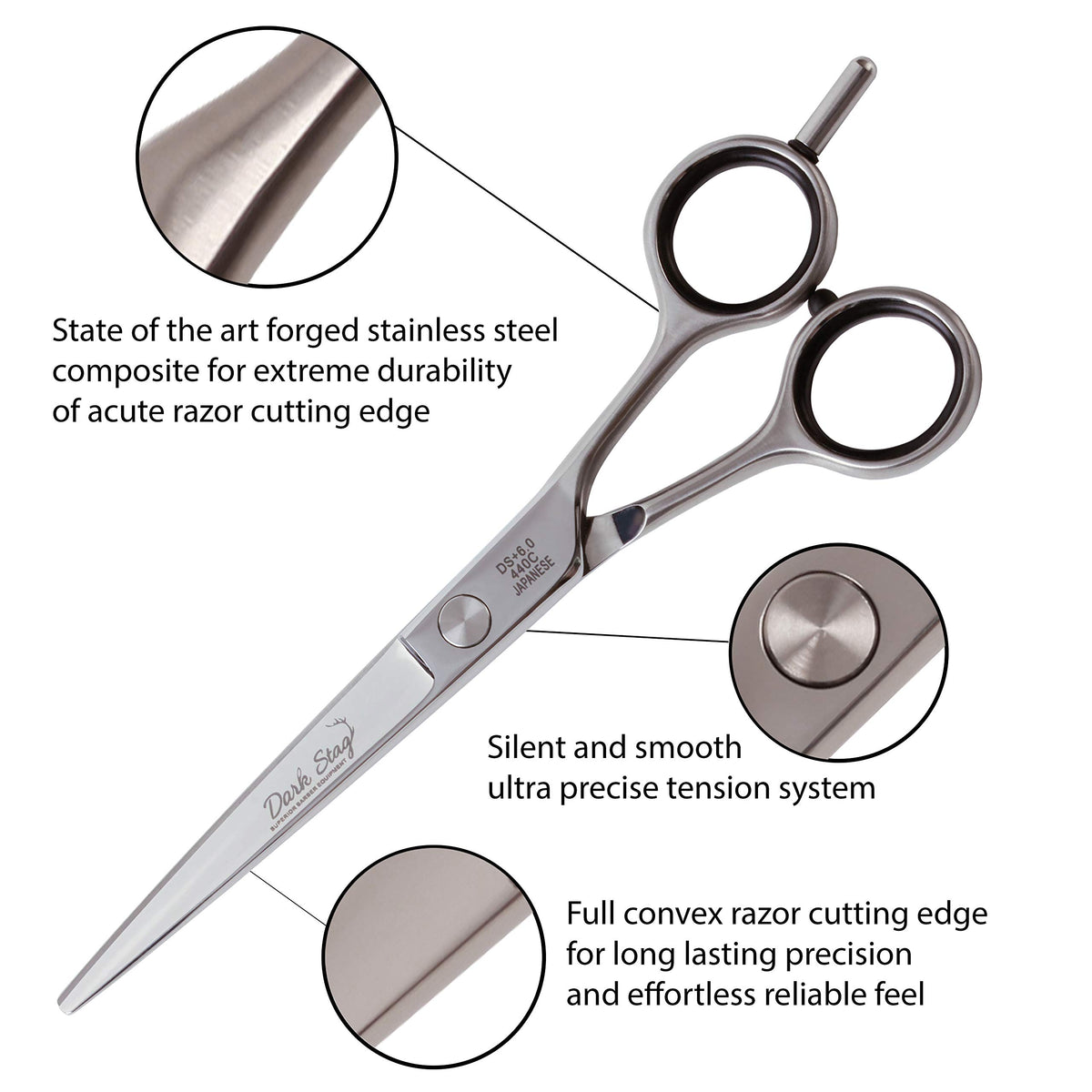 Dark Stag DS Professional Premium Barber Scissors - Heat Treated Durable Stainless Steel for Ultimate Hairdressing, Cutting & Styling (6.5 inch)
