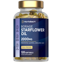 Horbäach Starflower Oil Capsules 2000mg | High Strength GLA | Cold-Pressed Borage Oil with Vitamin B6 | Natural Source of Omega-6 | 120 Softgels | by Horbaach