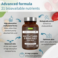 Igennus Healthcare Nutrition Igennus Methylated Men's Multivitamin, 21 Actives, Clean Label, All Day Nutrient Delivery, Expertly Formulated For Male Wellness, Energy & Heart Health, 180 Easy-to-Swallow Vegan Tablets,Non-GMO,Halal