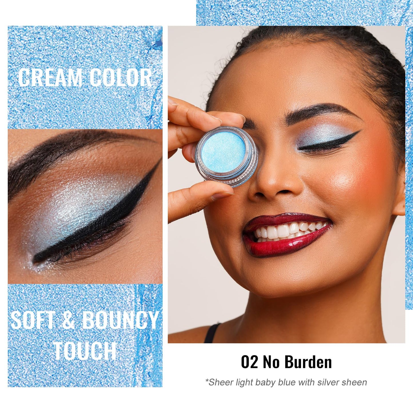 Oulac Sheer Eyeshadow Waterproof | Sheer Blue Eyeshadow & Highlighter Duo | Up to 12 Hours Wear | Longwear Blendable Shimmer Eye Make-up | Vegan & Cruelty-Free | 06g (02) No Burden