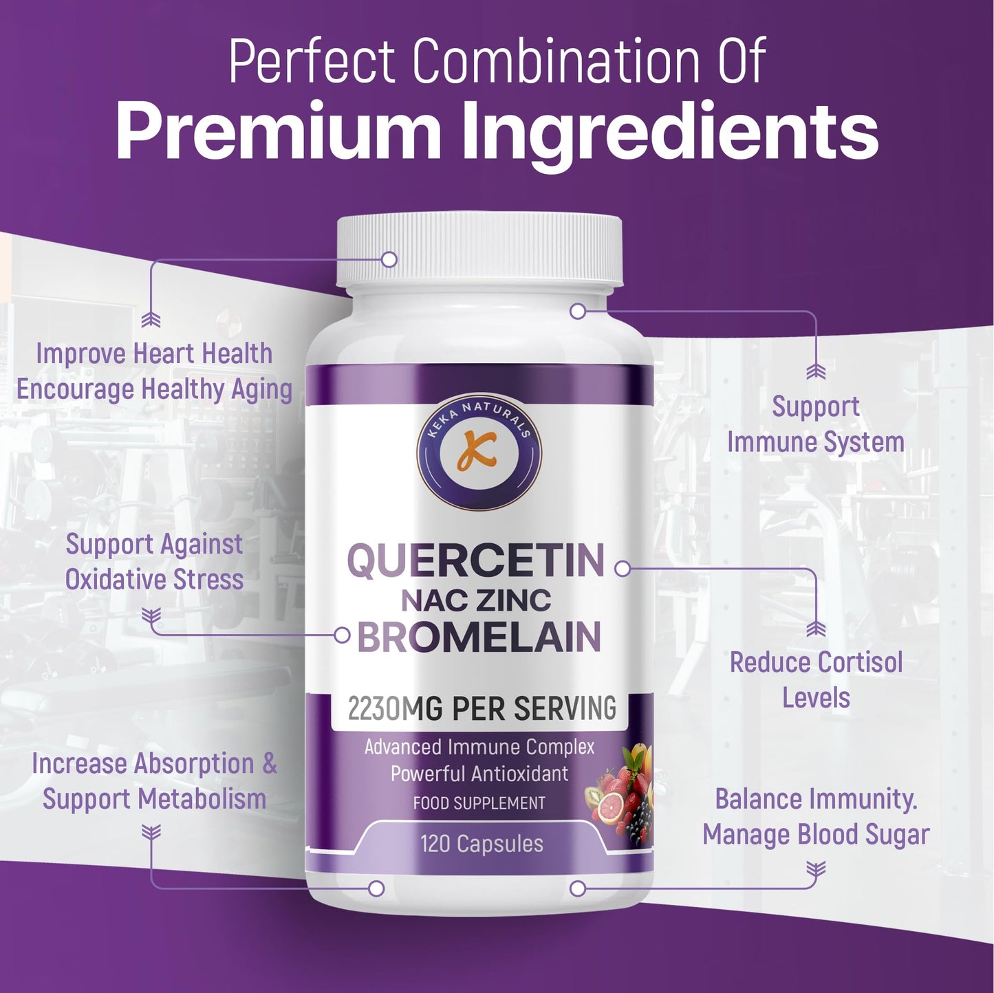 Quercetin with Bromelain, NAC and Zinc - Powerful Quercetin Blend - 2230mg per Serving - Immune & Respiratory Support - Non-GMO, Gluten-Free, Vegan - 120 Veggie Caps