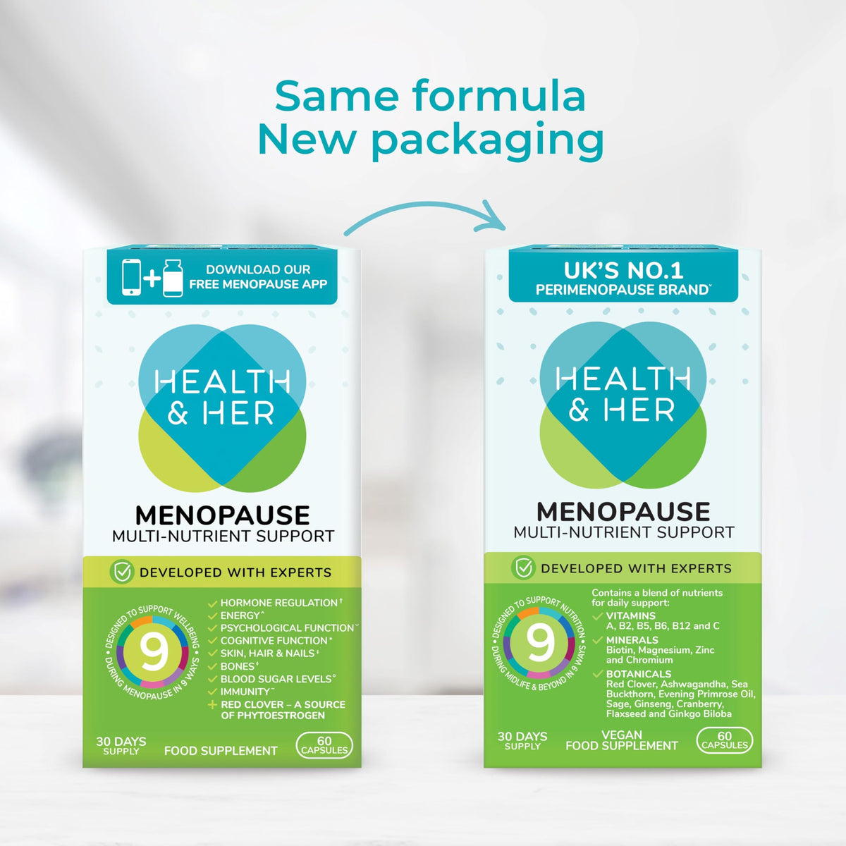 Health and Her Health & Her Menopause Supplements for Women - Multi-Nutrient Wellbeing Support - Wellbeing for Menopause - 2 Month Supply, 120 Capsules - Vegan