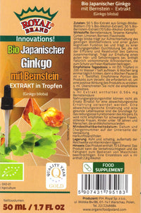 Royal Brand Ginkgo Biloba Organic Extract with Amber Organic Extract/Ginkgo Biloba with Baltic Amber Organic /50 ml/Elixir of Youth, Supports the Body and the Brain/brochure About Amber for Free.