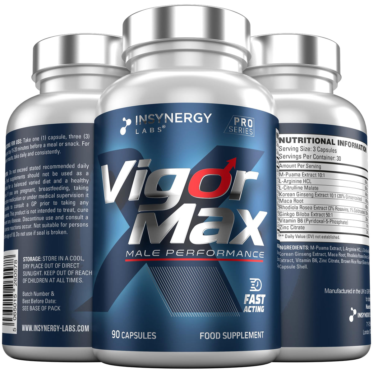 Insynergy Labs VigorMax Male Performance Supplement Extra Strong Fast Effect for Men - Energy, Stamina, 90 Ginseng Tablets