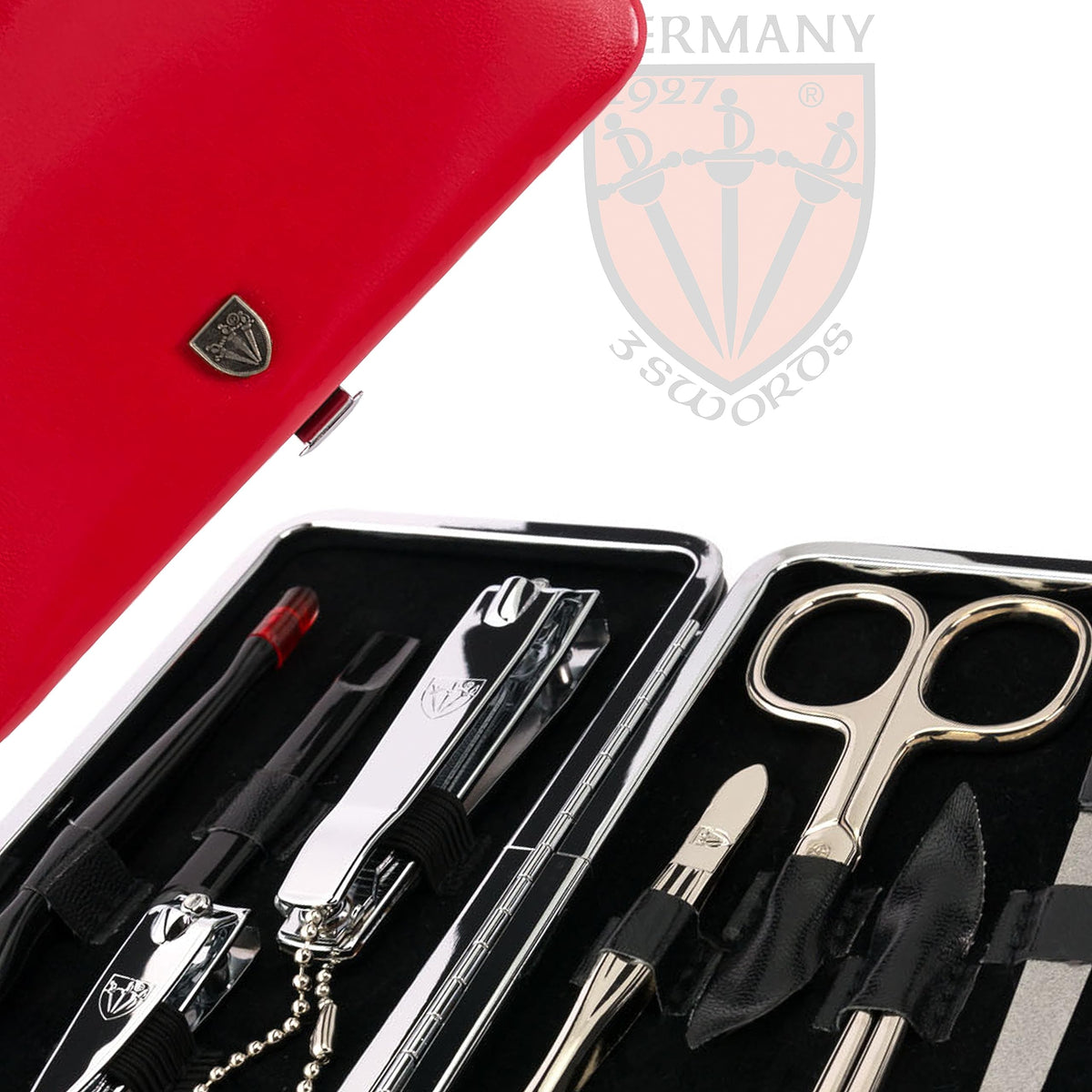 3 Swords Germany - brand quality 8 piece manicure pedicure grooming kit set for professional finger & toe nail care scissors clipper fashion leather case in gift box, Made by 3 Swords (0361)