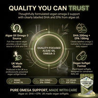 NutriVolv Vegan Omega 3 Algae Oil 500mg | 120 Vegan Softgels | DHA 200mg & EPA 100mg | Vegan Alternative to Omega 3 Fish Oil | Supports Eye, Brain & Heart Health | Essential Fatty Acid