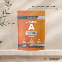 Horbäach Vitamin A Supplement 10,000iu | 365 Count (1 Year Supply) | High Strength Vitamin A 3000ug as Retinyl Palmitate | Tablet Alternative for Adults | by Horbaach