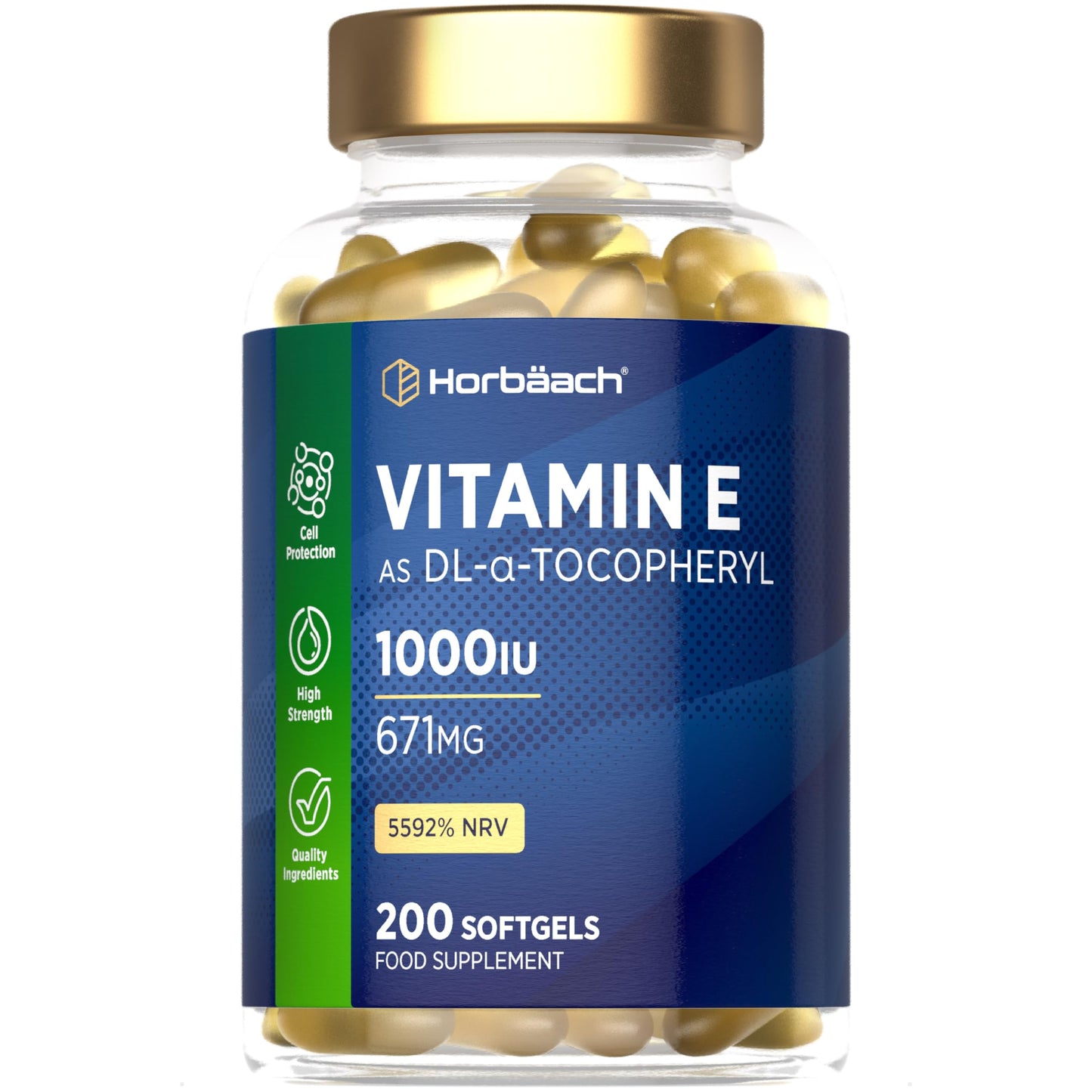 Horbäach Vitamin E Capsules High Strength 1000iu | 200 Count | Vitamin E as DL-Alpha Tocopheryl Acetate | No Artificial Preservatives | By Horbaach