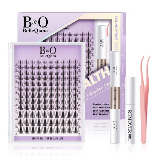 BelleQiana B&Q Fairy Cluster Lashes Kit 8-18mm Individual Eyelashes Invisible Band 144pcs Manga Lashes Eyelashes Individual Kit Soft & Waterproof Lash Clusters with Bond & Seal & Removal (Kit-Fairy Lash)