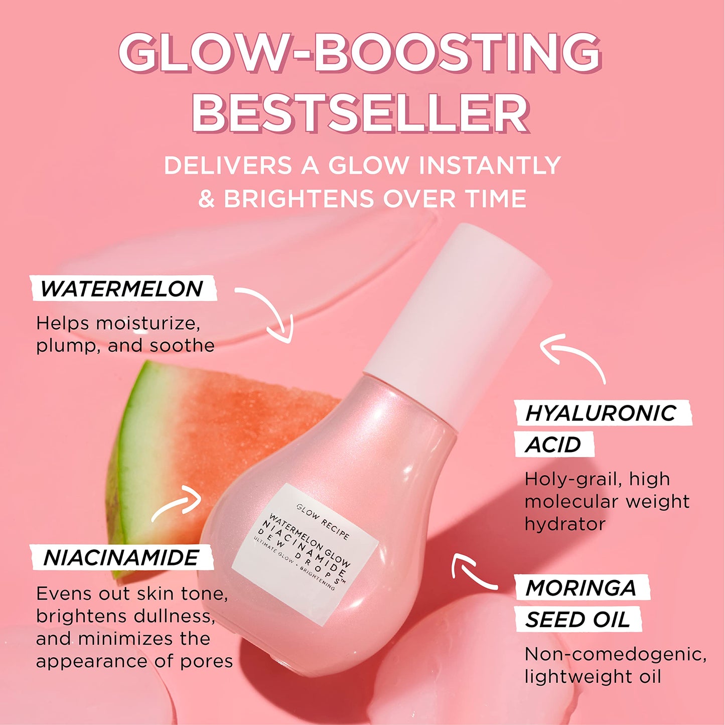 Glow Recipe Watermelon Glow Niacinamide Dew Drops Mini - Brightening Serum with Hyaluronic Acid & Moringa Oil + Vitamin E - Hydrating Face Serum + Hyperpigmentation Treatment - Travel Size (15 ml)