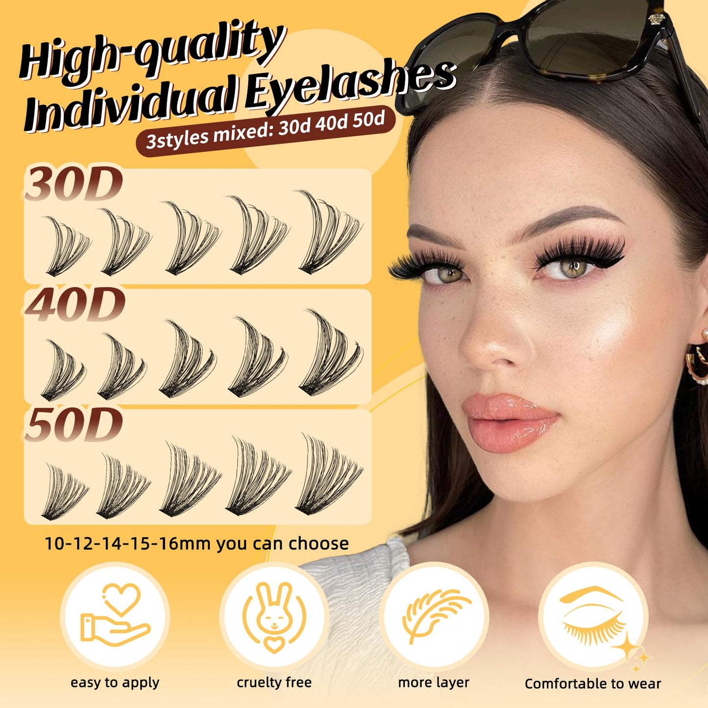 QUEWEL Individual Eyelashes 30D+40D+50D Clusters Lashes 280Pcs Lash Clusters Russian D Curl Individual Lashes(DJ-30D+40D+50D)