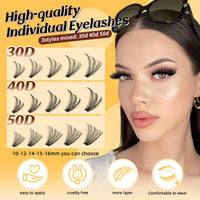 QUEWEL Individual Eyelashes 30D+40D+50D Clusters Lashes 280Pcs Lash Clusters Russian D Curl Individual Lashes(DJ-30D+40D+50D)
