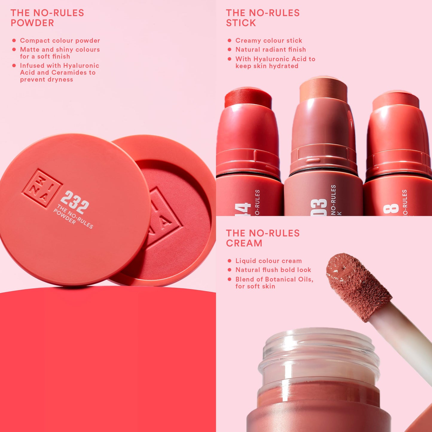 3INA MAKEUP - The No-Rules Powder 503 - Pink nude 3-in-1 Compact Powder with Hyaluronic Acid and Ceramides - Soft Formula