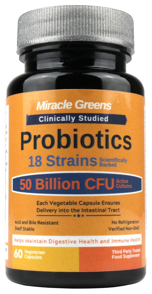 Powerful 50 Billion CFU Probiotics - 18 Strains, Stomach Acid Resistant, Shelf Stable | Highest Strength Bacterial Cultures – Keeps Digestive System Healthy | 60 Vegan Capsules for Men and Women