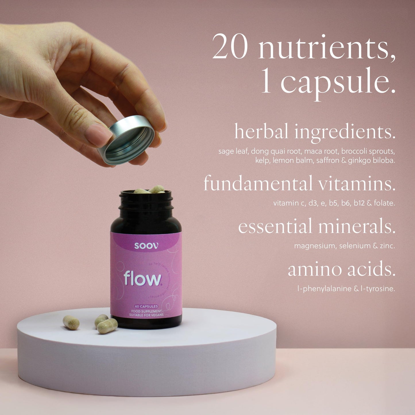G&G Vitamins Soov Flow | Magnesium, B6 & Saffron PMS Supplement | 60 Capsules, Vegan