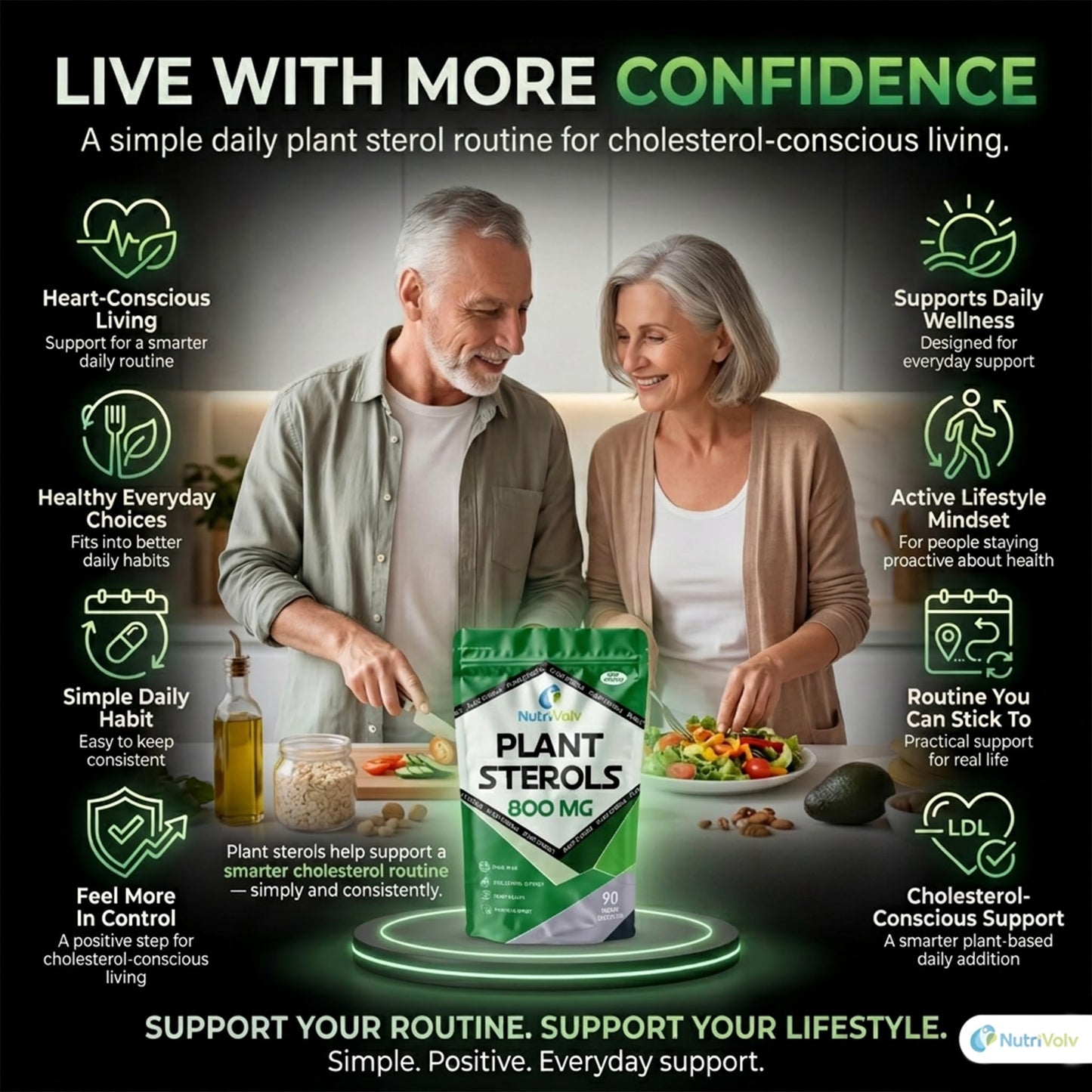 NutriVolv Plant Sterols 800mg Vegan Healthcare Supplements for Heart, Maintains Cholesterol Level and Effectively Boosts Immunity - 90 Capsules