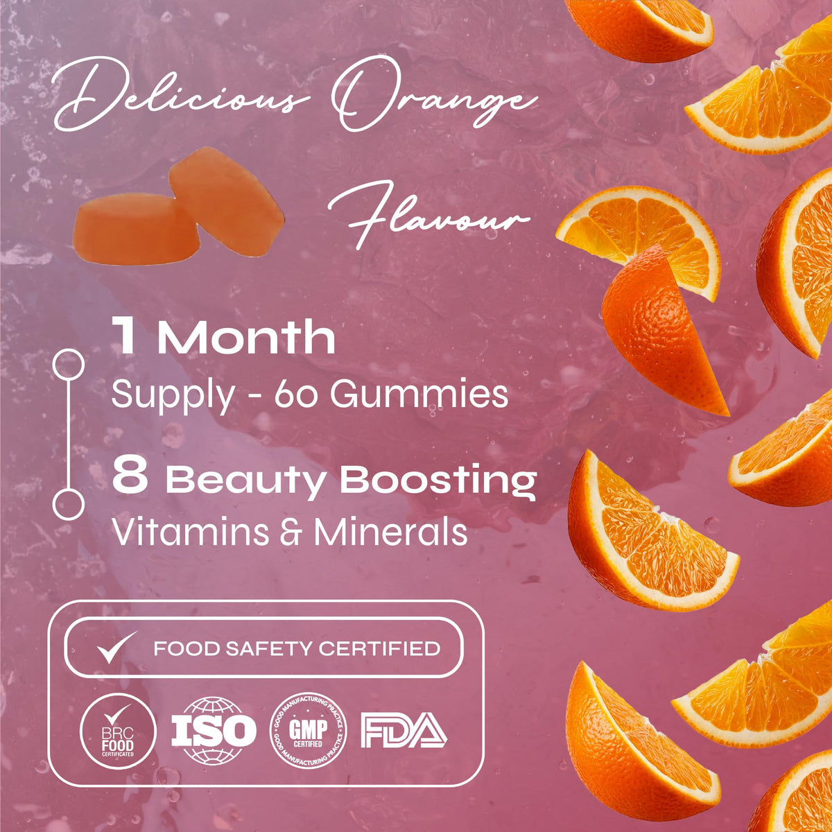 Known Tasty Clear Skin Gummies - with Vitamin C, Zinc & Gut-Friendly Bacteria - Supports Skin - Natural Orange Flavour - 60 Gummies, 2 Months Supply