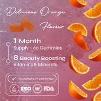 Known Tasty Clear Skin Gummies - with Vitamin C, Zinc & Gut-Friendly Bacteria - Supports Skin - Natural Orange Flavour - 60 Gummies, 2 Months Supply