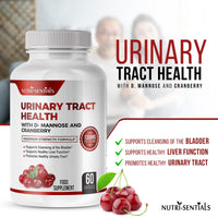 Nutri-Sentials Urinary Health Support D-Mannose Capsules with Cranberry Extra Strength Support 1350mg Function and Bladder Tract Support